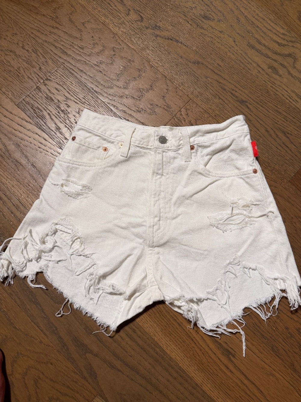 Denimist White Denim Shorts Distressed Mid-Rise